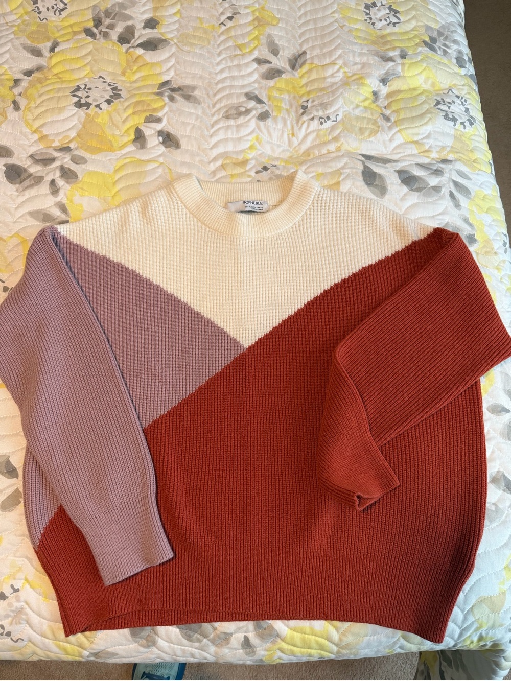Sophie Rue Colorblock Crewneck Sweater in Cream, Mauve & Rust
